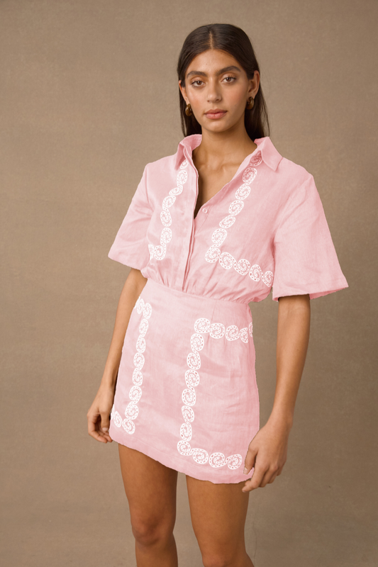 ORA SHIRT DRESS - PINK AND CREAM