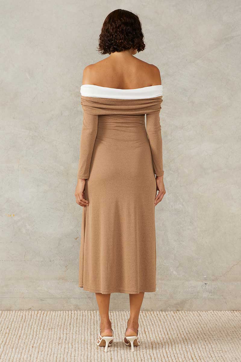 COLLIDE MIDI DRESS - MOCHA WHITE