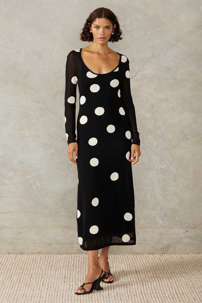 ELLIPSIS KNIT MIDI DRESS - MONOCHROME SPOT