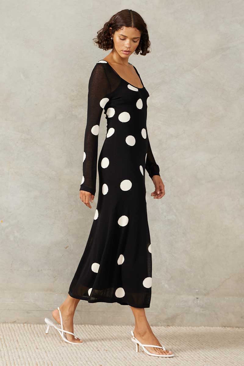 ELLIPSIS KNIT MIDI DRESS - MONOCHROME SPOT