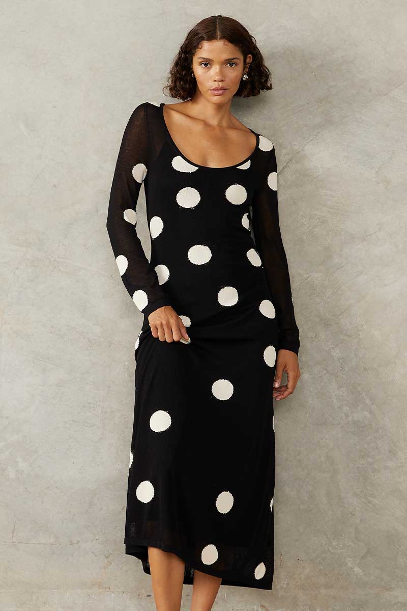 ELLIPSIS KNIT MIDI DRESS - MONOCHROME SPOT