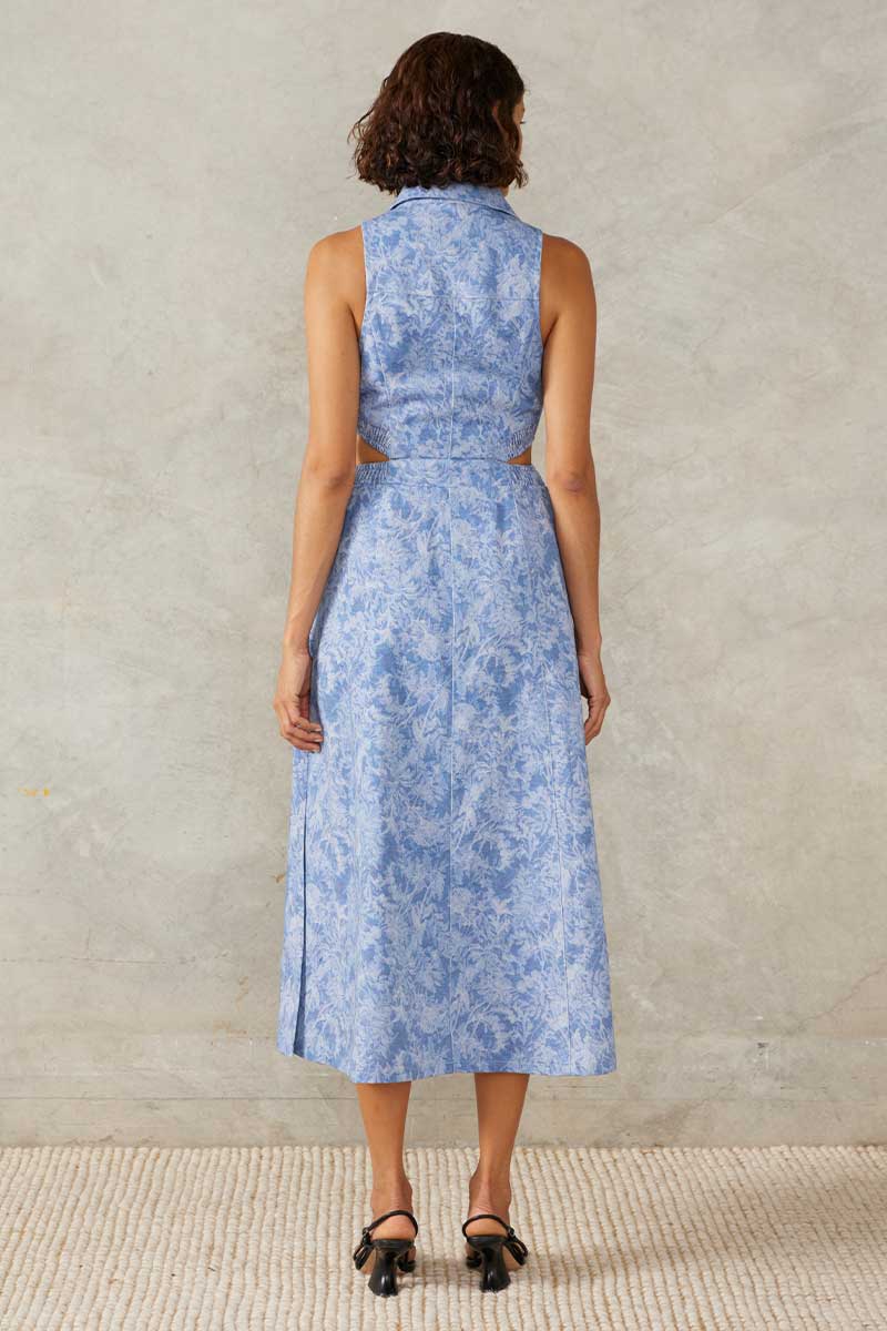 FLOURISH DENIM MIDI DRESS - FLOURISH DENIM PRINT