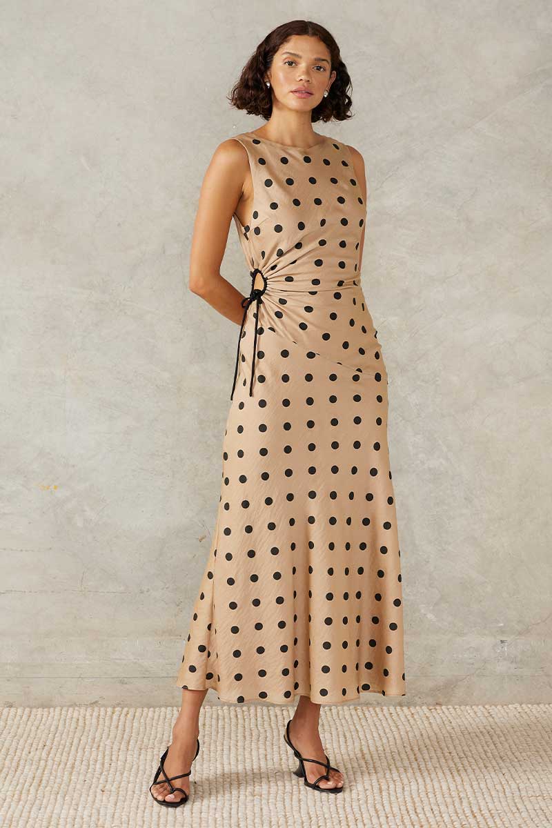 LUCINDA MIDI DRESS - MOCHA POLKA DOT