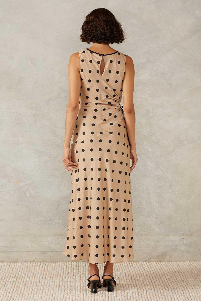 LUCINDA MIDI DRESS - MOCHA POLKA DOT