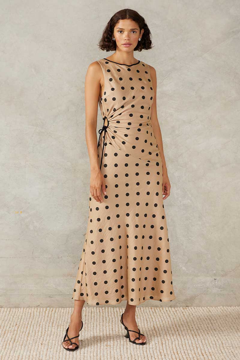 LUCINDA MIDI DRESS - MOCHA POLKA DOT