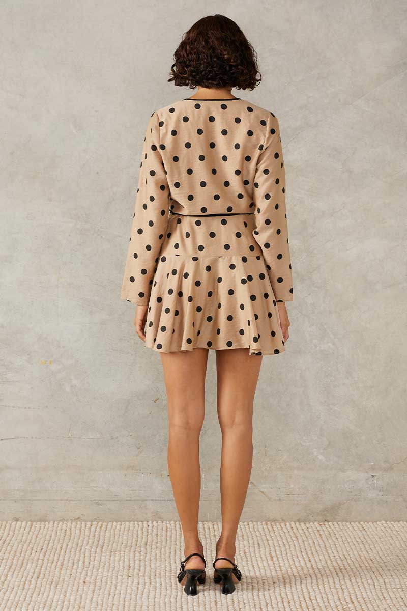 LUCINDA MINI DRESS - MOCHA POLKA DOT