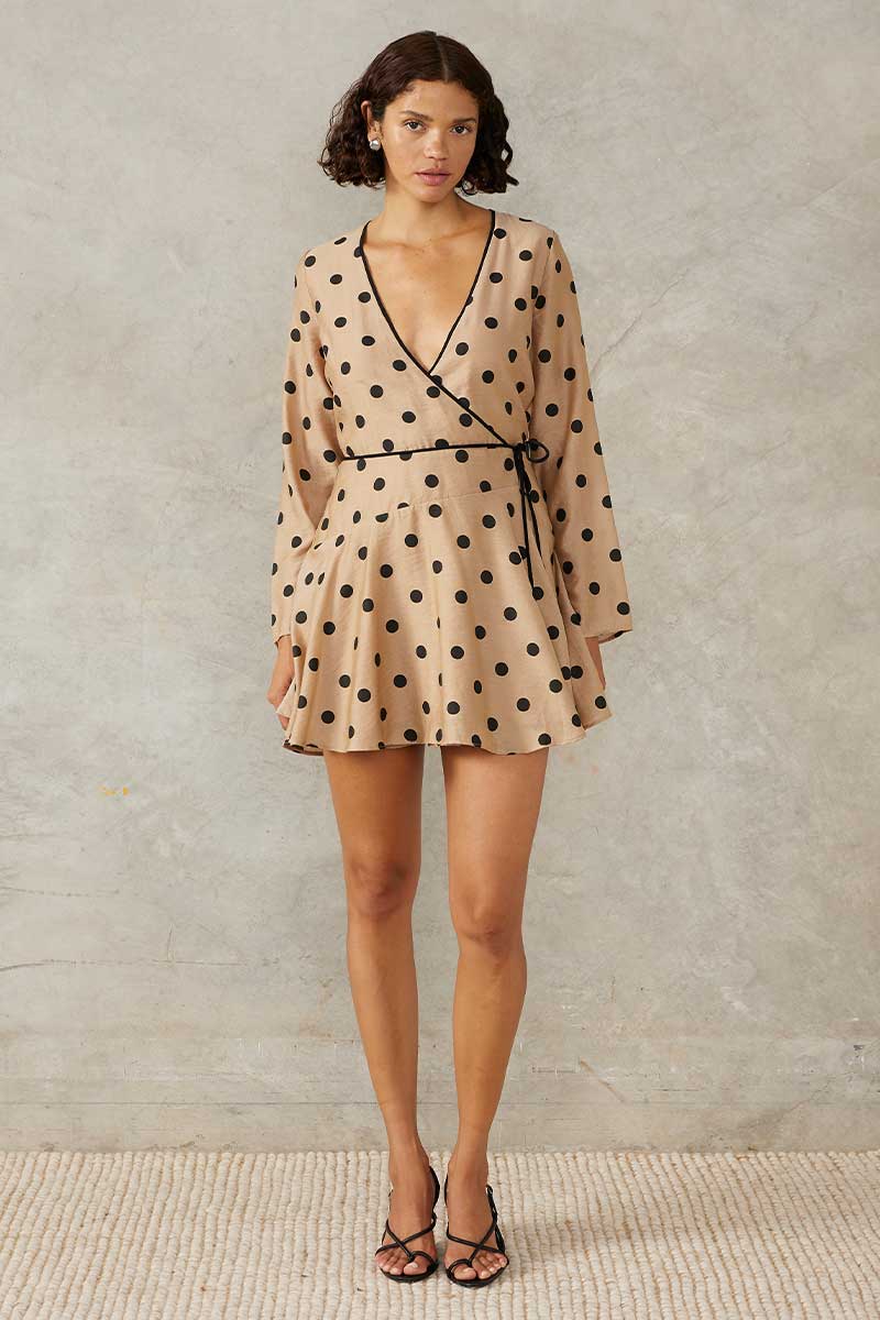 LUCINDA MINI DRESS - MOCHA POLKA DOT