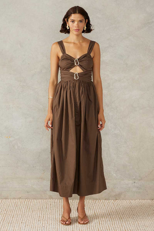 MALIBU MIDI DRESS - COFFEE