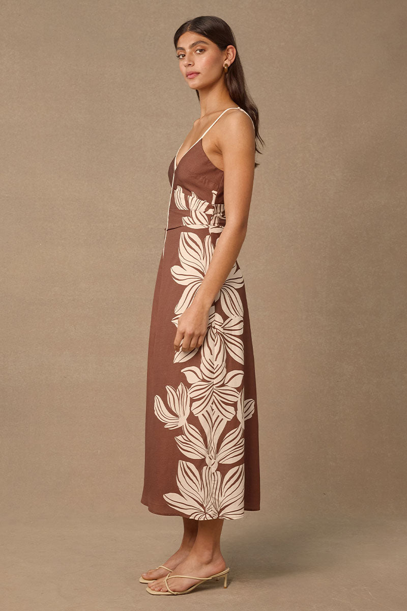 PALMERA MIDI DRESS - COCOA BASE PALMERA FLORAL