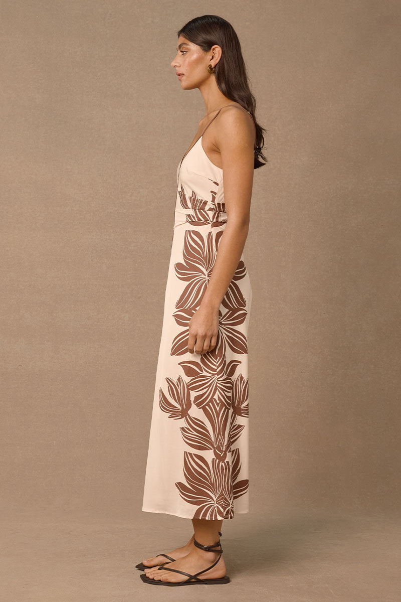 PALMERA MIDI DRESS - CREAM BASE PALMERA FLORAL