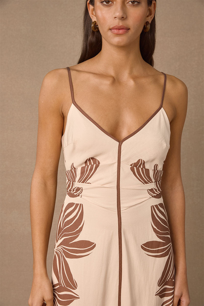 PALMERA MIDI DRESS - CREAM BASE PALMERA FLORAL