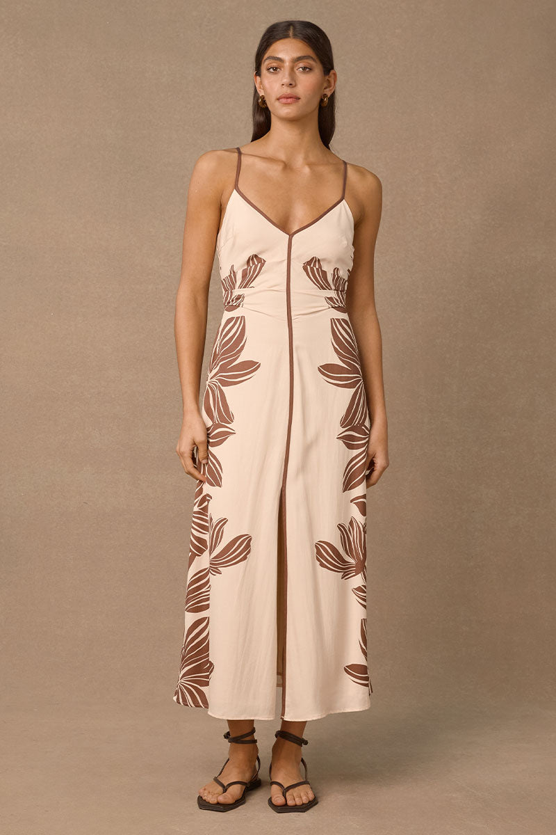 PALMERA MIDI DRESS - CREAM BASE PALMERA FLORAL