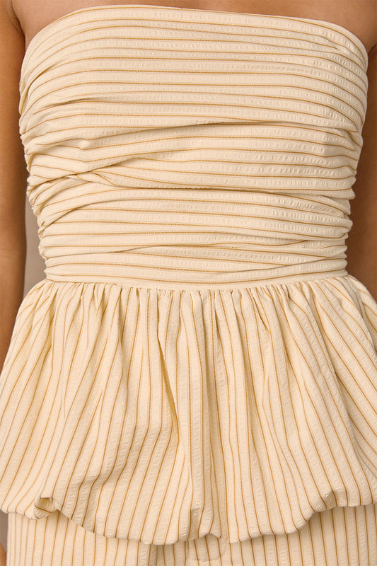 RADIANCE BUBBLE HEM TOP - WHEAT STRIPE