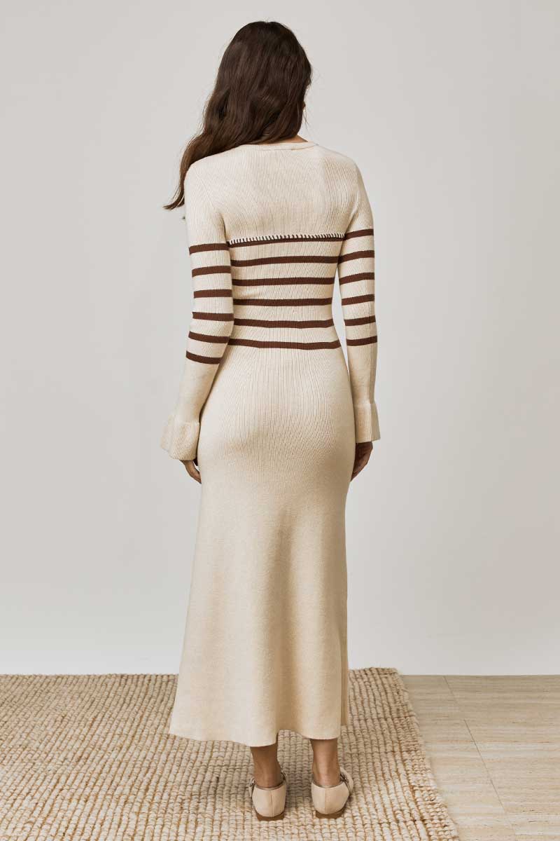 RHYTHM STRIPE KNIT DRESS - OAT/COFFEE STRIPE