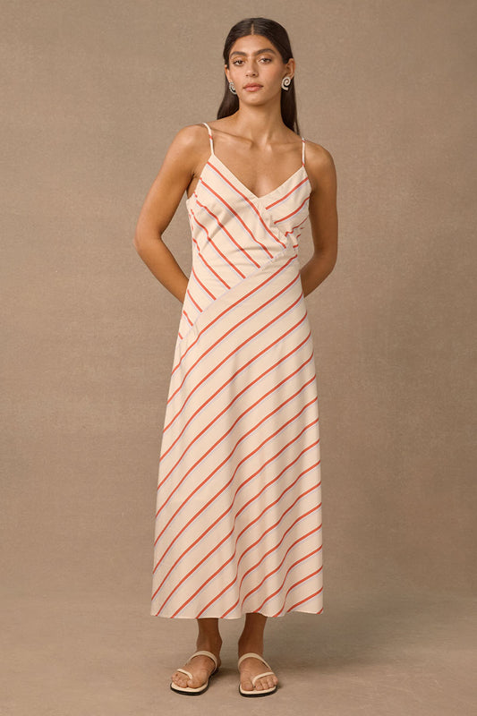 SERENE MIDI DRESS - RED AND BLUE STRIPE