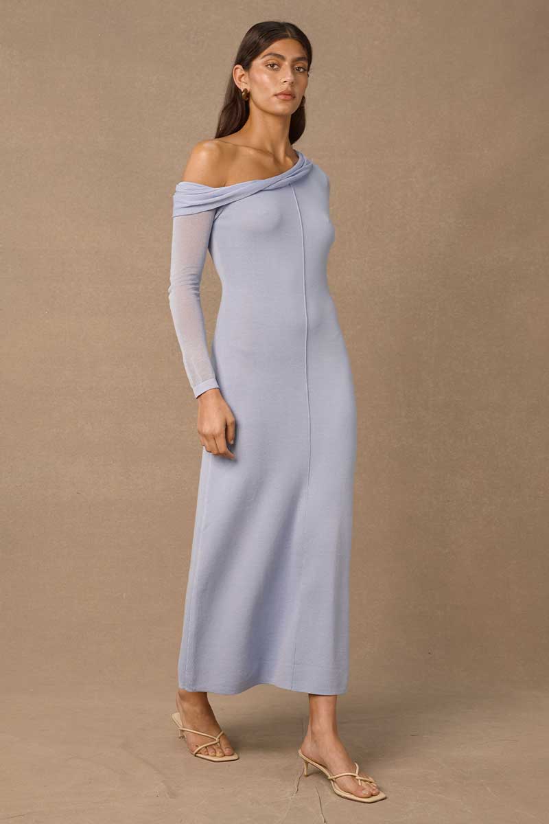 AZUL OFF SHOULDER DRESS - HERON BLUE