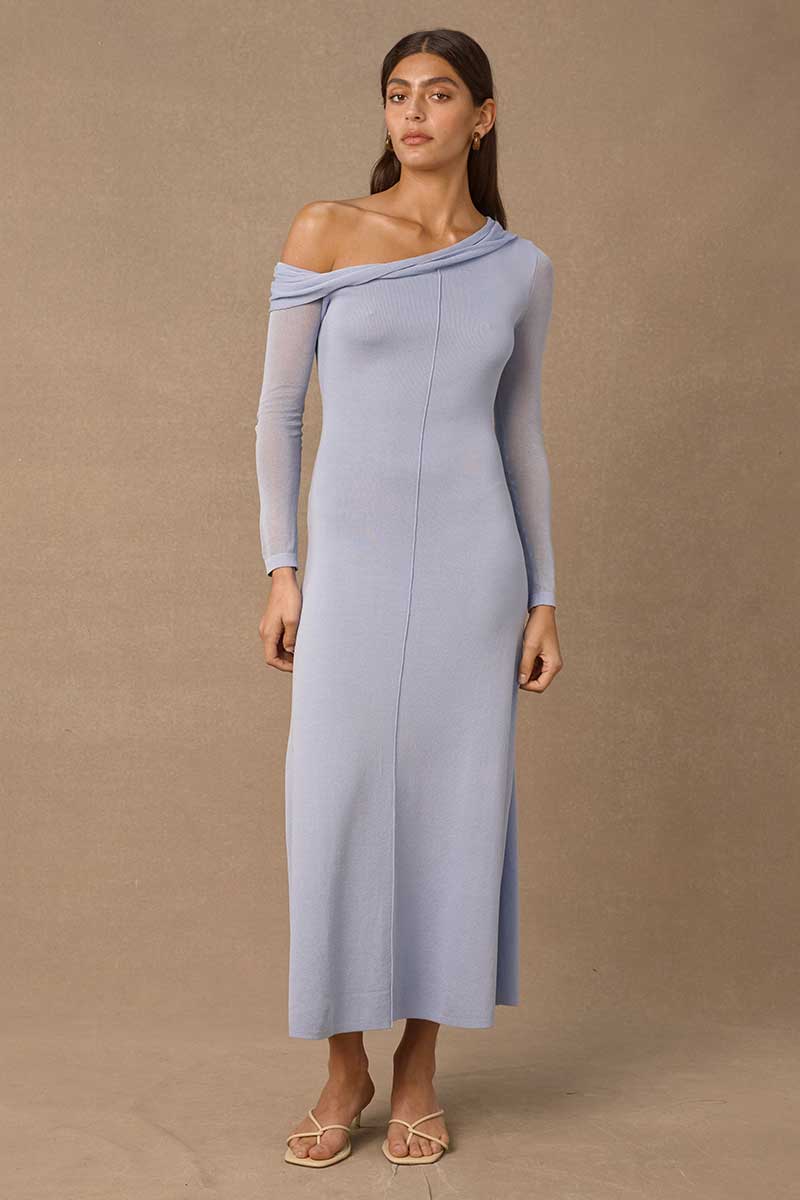 AZUL OFF SHOULDER DRESS - HERON BLUE